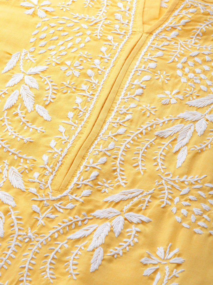 Lucknowi Chikankari Yellow Cotton Kurta