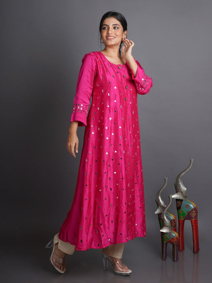 Magenta-Silk-A-Line-Kurta-With-Cotton-Pants
