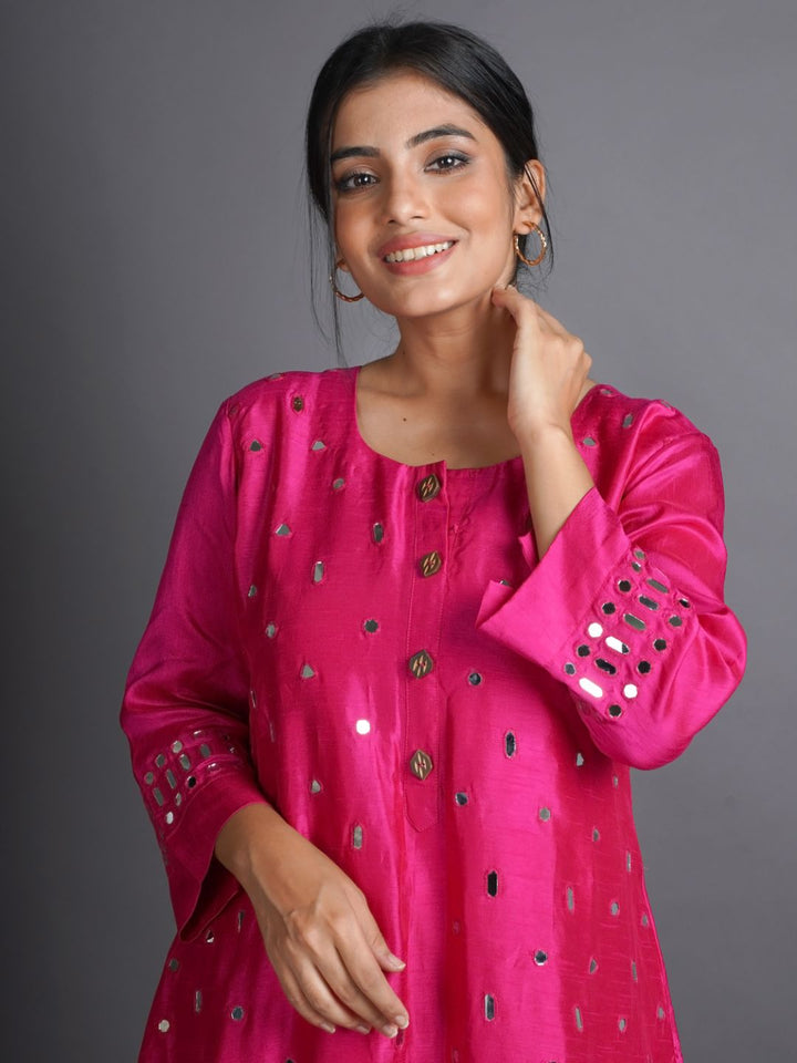Magenta-Silk-A-Line-Kurta-With-Cotton-Pants