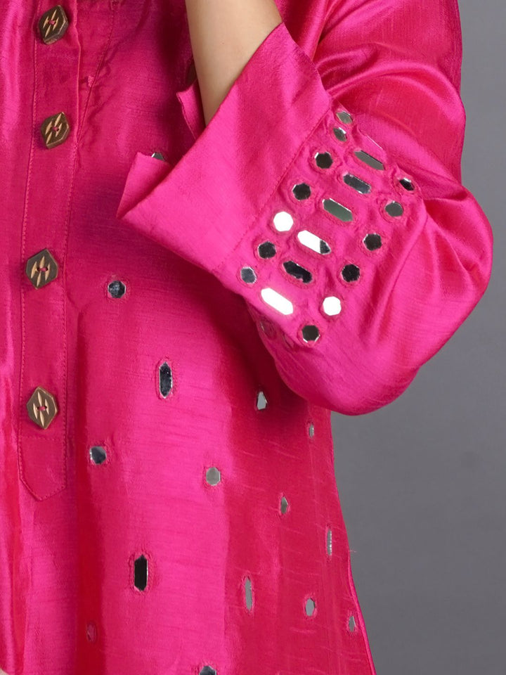 Magenta-Silk-A-Line-Kurta-With-Cotton-Pants