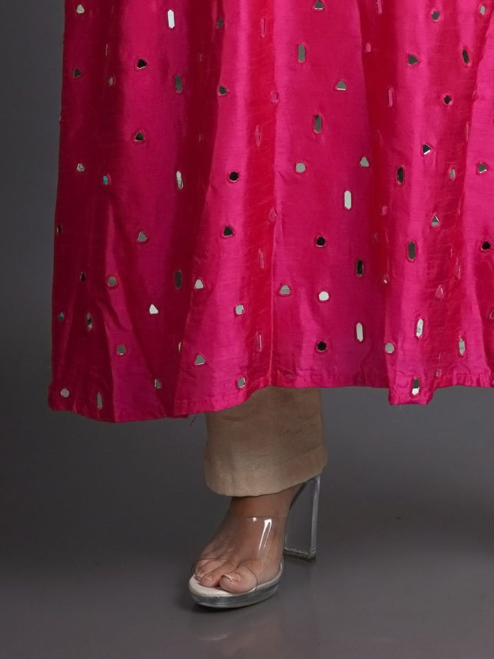 Magenta-Silk-A-Line-Kurta-With-Cotton-Pants