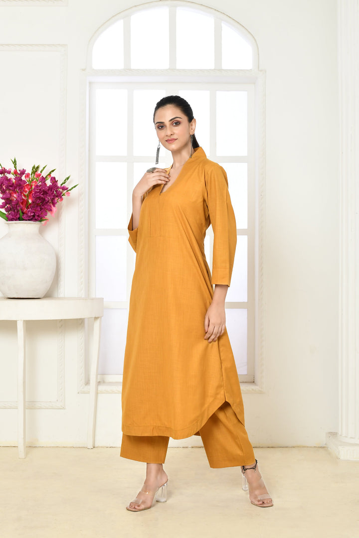 ZERESOUQ-Mango-Yellow-Cotton-Slub-Kurta-and-Pant-Set