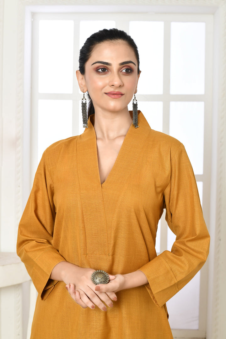 ZERESOUQ-Mango-Yellow-Cotton-Slub-Kurta-and-Pant-Set