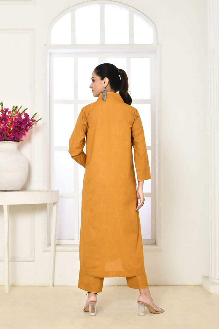 ZERESOUQ-Mango-Yellow-Cotton-Slub-Kurta-and-Pant-Set