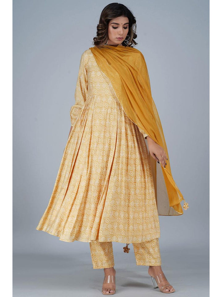 Marigold Silk Gathered Anarkali Kurta Set