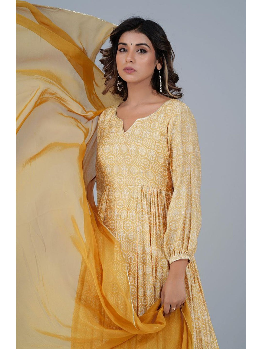 Marigold Silk Gathered Anarkali Kurta Set