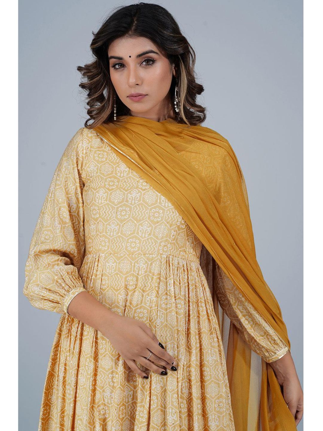 Marigold Silk Gathered Anarkali Kurta Set