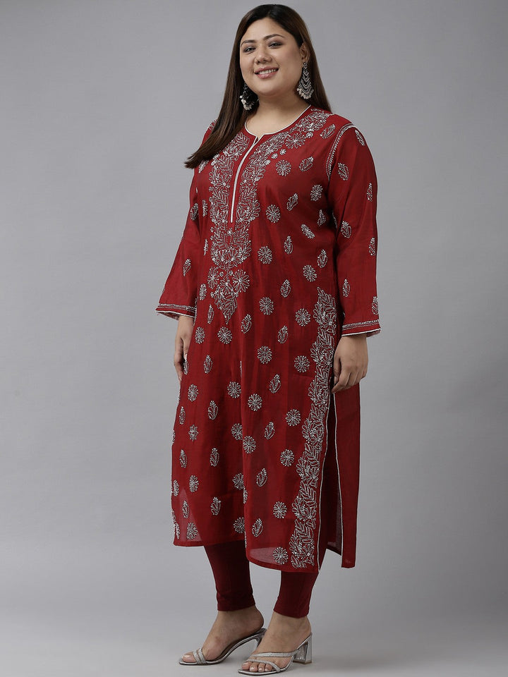 Maroon-Chanderi-Chikan-Kurta-Only