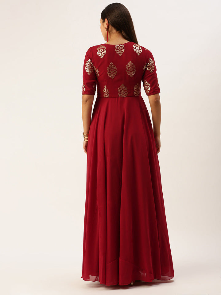 Maroon Georgette Sequined Sophistcated Gown