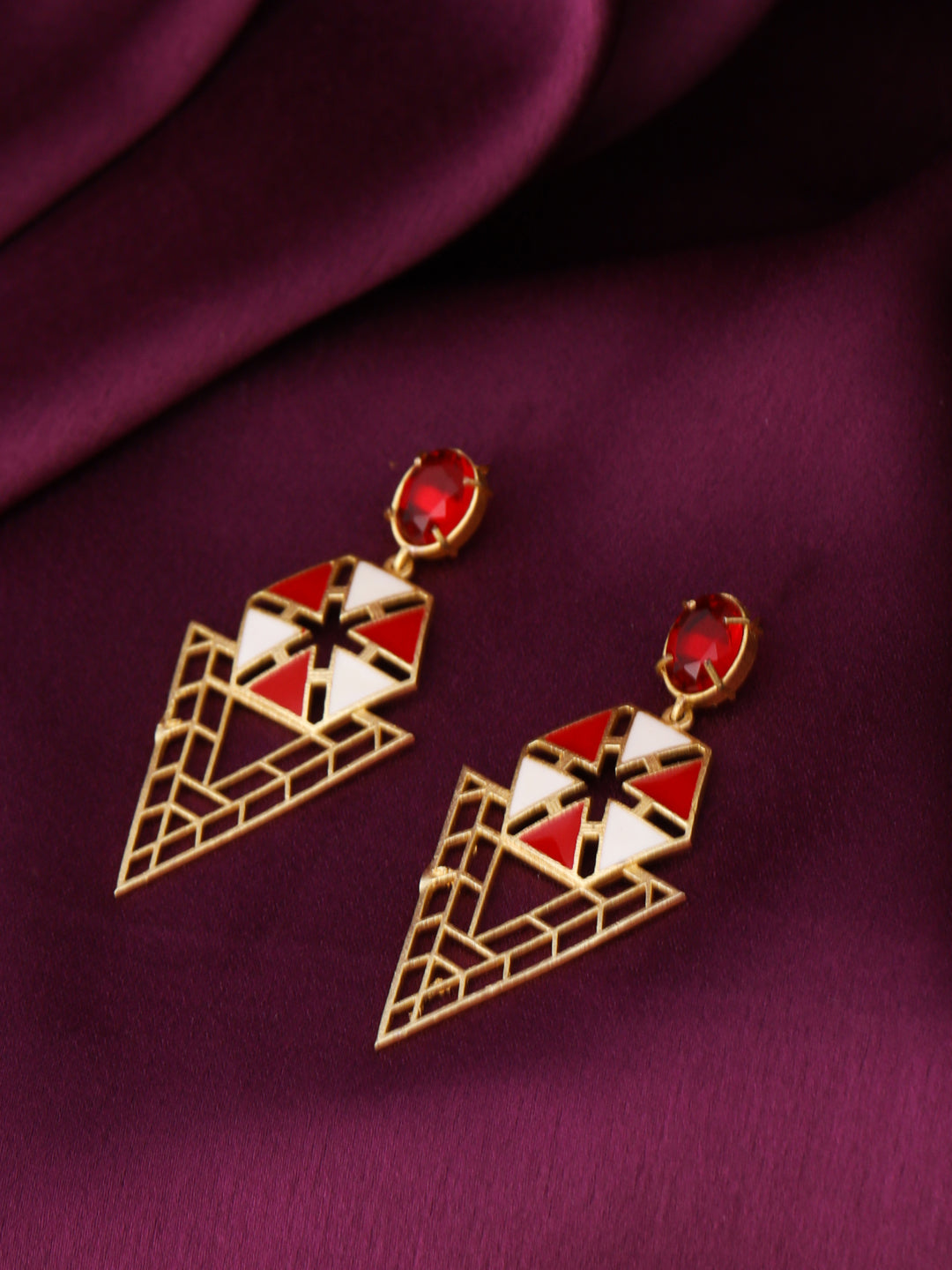 Maroon-Gold-Matte-Brass-Drop-&-Danglers