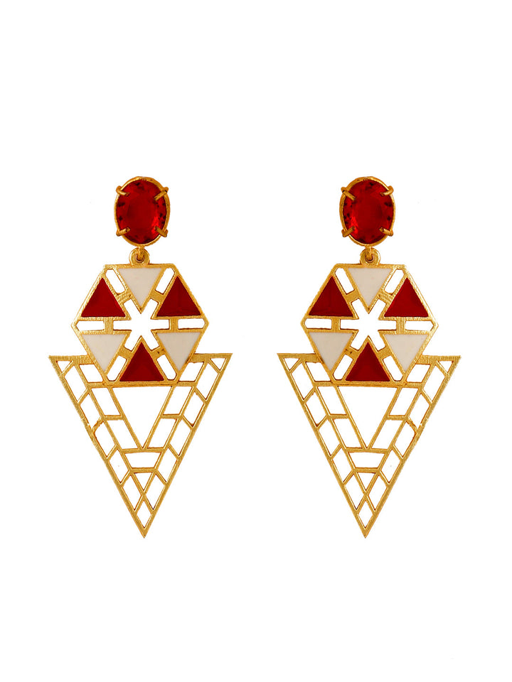 Maroon-Gold-Matte-Brass-Drop-&-Danglers