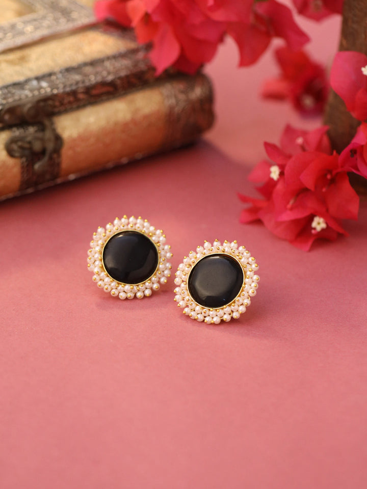 Maroon-Gold-Matte-Brass-Stud-Earrings