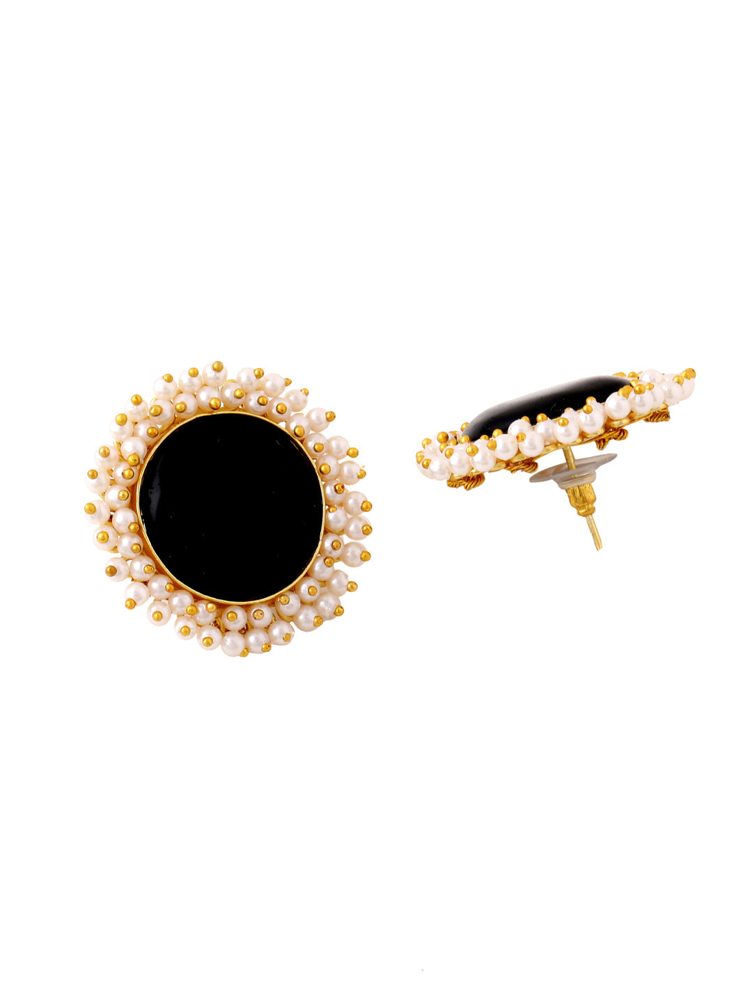Maroon-Gold-Matte-Brass-Stud-Earrings