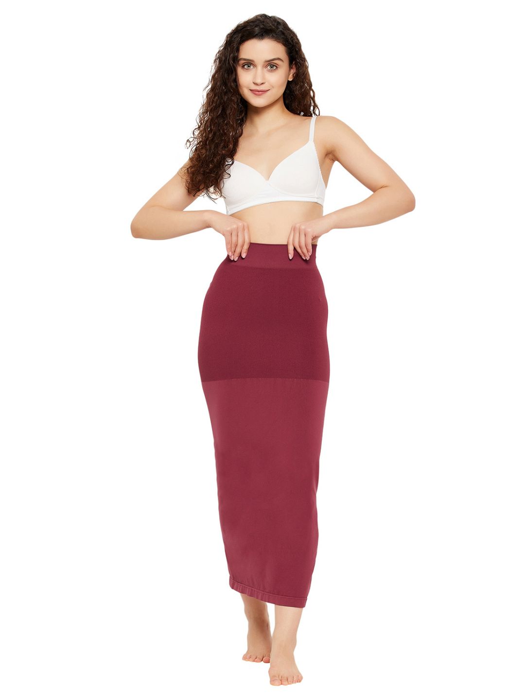 Maroon Nylon Spandex Side Slit Saree Shapewear