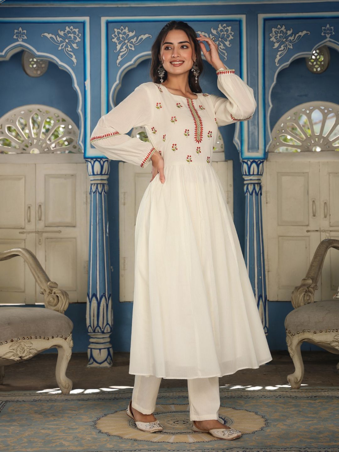 Masakali-White-Cotton-Anarkali-Kurta-&-Pant