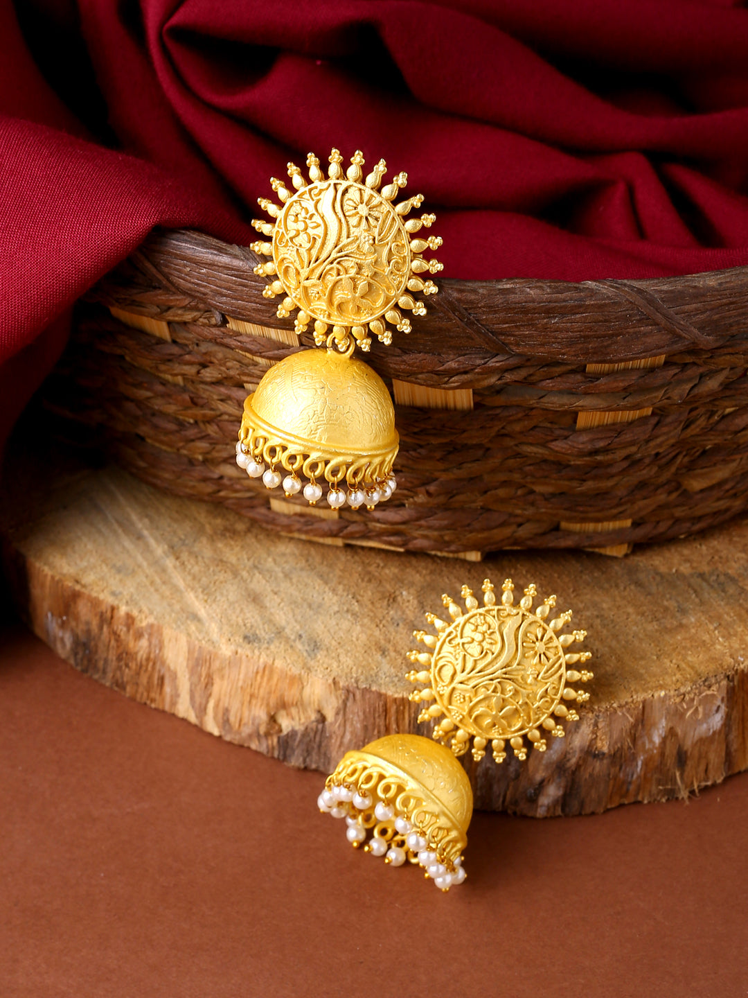 Matte Sun Earrings With Pearl Work