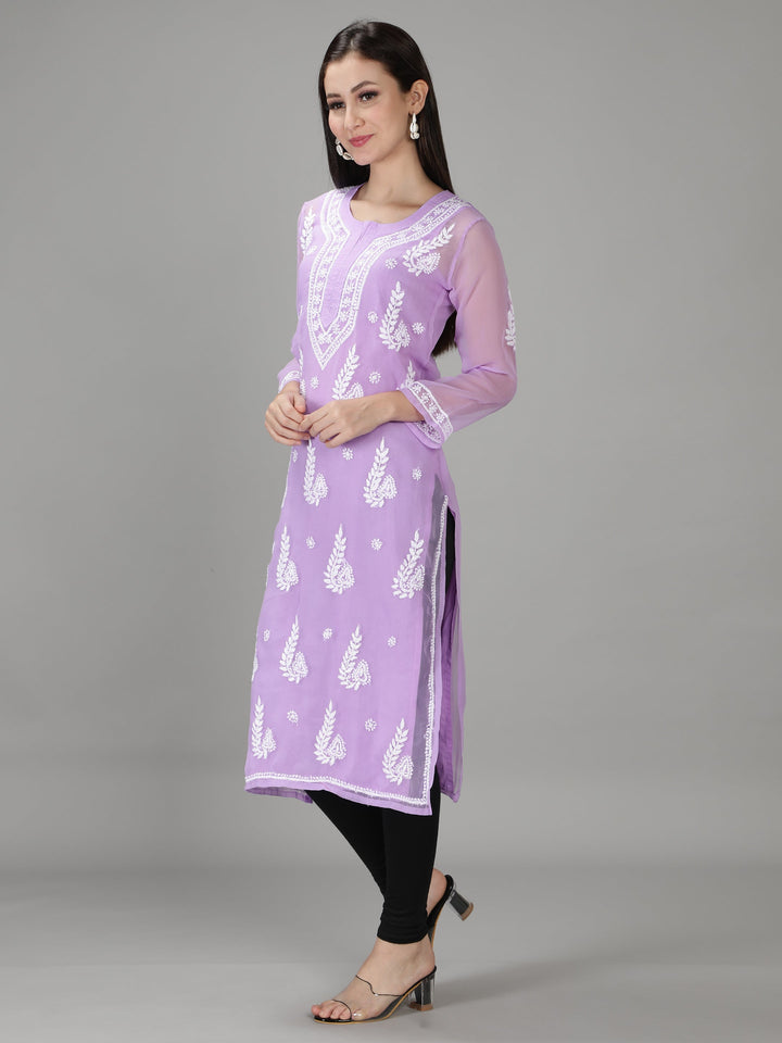 Mauve Georgette Chikan Kurta & Inner Slip