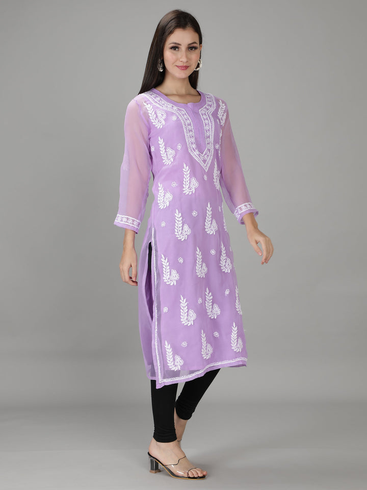 Mauve Georgette Chikan Kurta & Inner Slip
