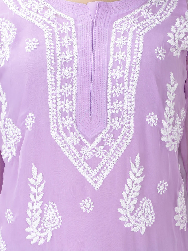 Mauve Georgette Chikan Kurta & Inner Slip