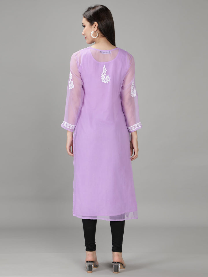 Mauve Georgette Chikan Kurta & Inner Slip