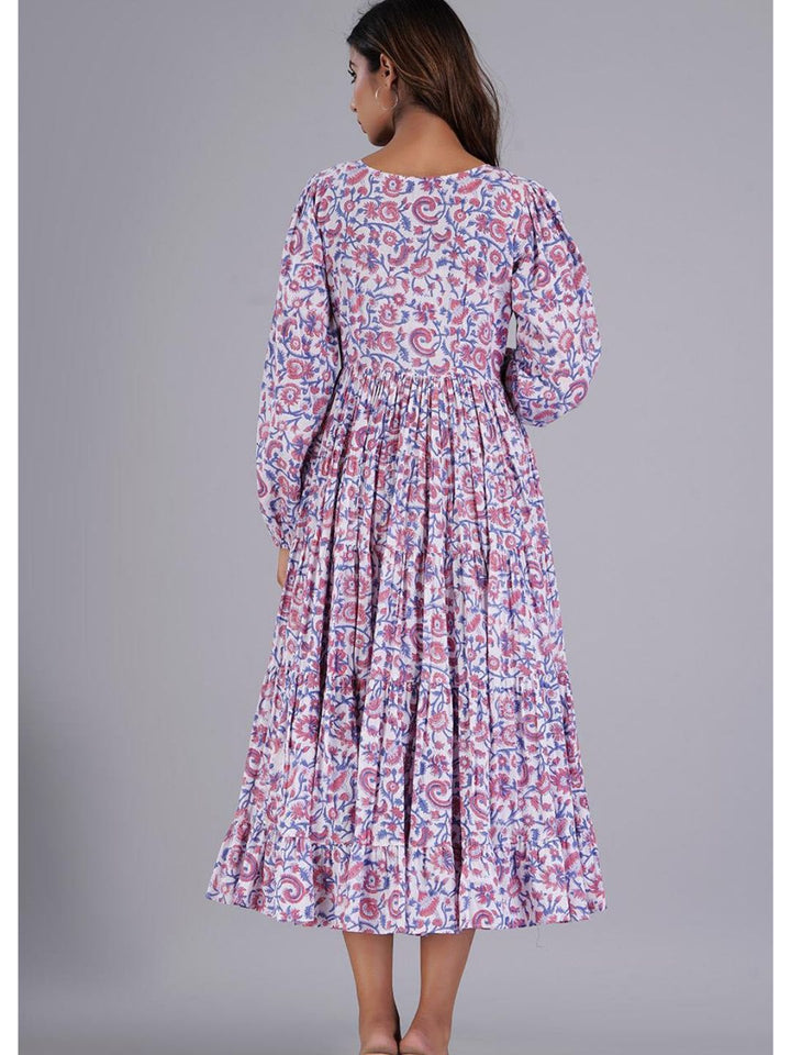 Mauve & White Tier Maxi Dress with Front Slit