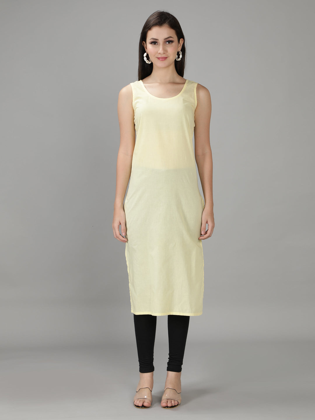 Mild Yellow Georgette Chikan Kurta with Slip