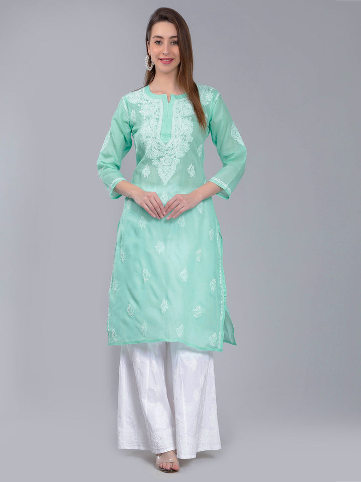 Mint-Blue-Cotton-Chikankari-Straight-Kurta