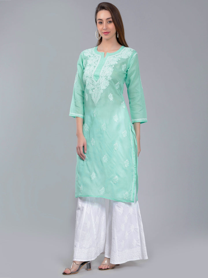 Mint-Blue-Cotton-Chikankari-Straight-Kurta