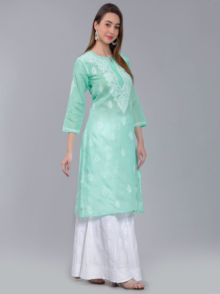 Mint-Blue-Cotton-Chikankari-Straight-Kurta