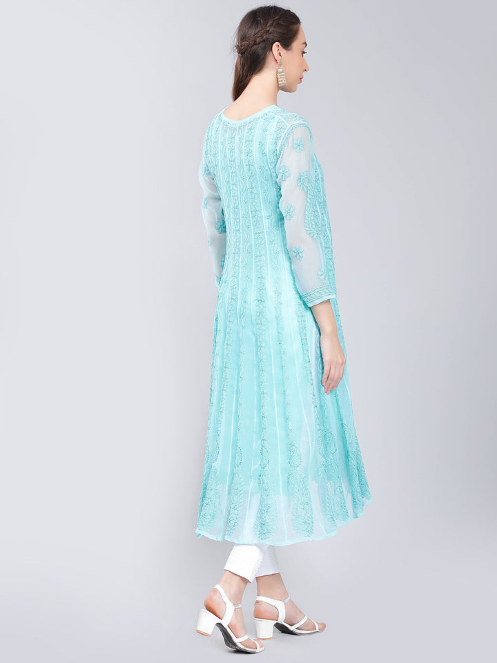 Mint-Blue-Georgette-Chikan-Anarkali-Kurta