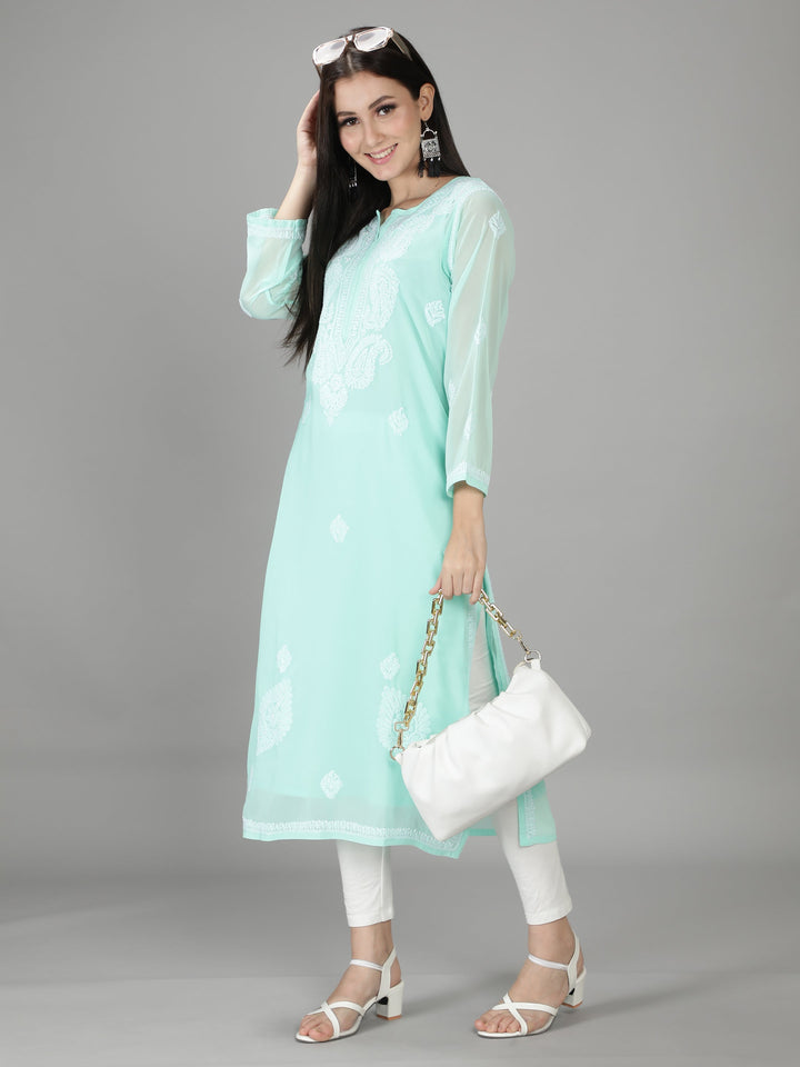 Mint Green Georgette Kurta & Matching Slip