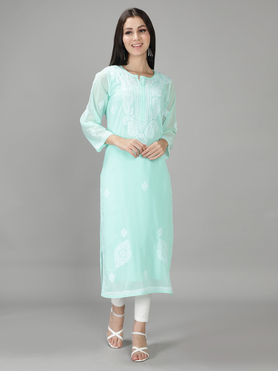 Mint Green Georgette Kurta & Matching Slip