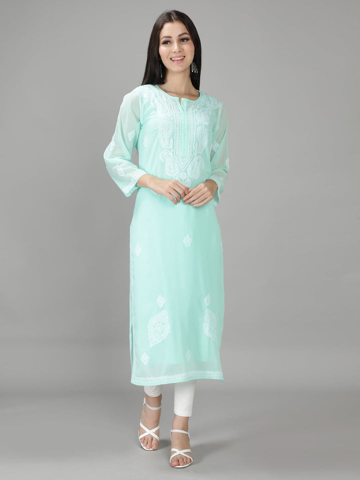 Mint Green Georgette Kurta & Matching Slip