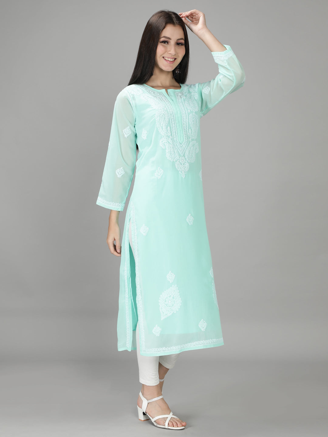 Mint Green Georgette Kurta & Matching Slip