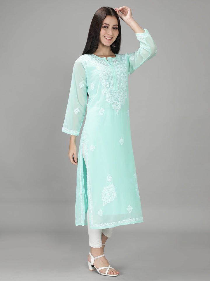 Mint Green Georgette Kurta & Matching Slip