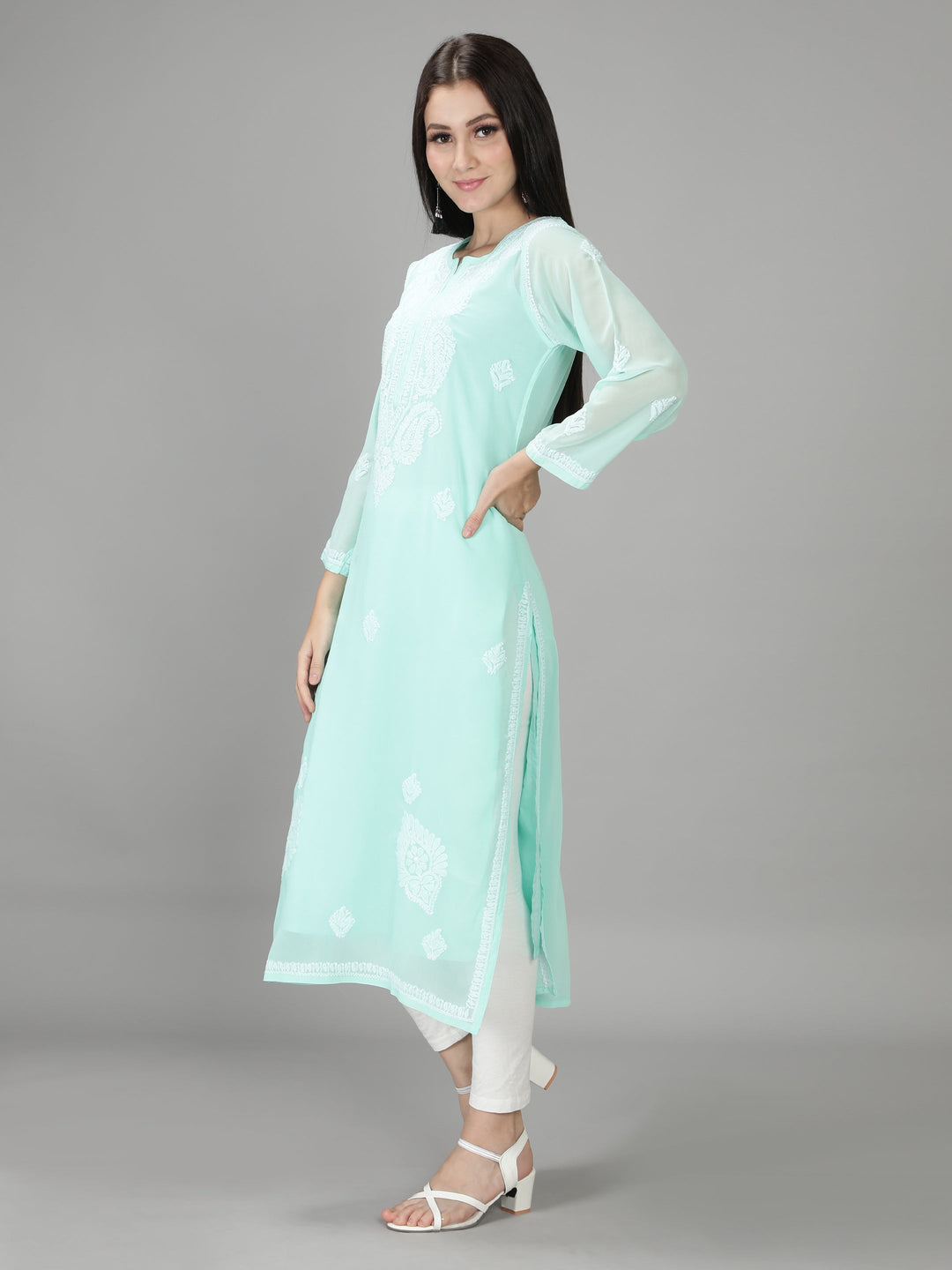 Mint Green Georgette Kurta & Matching Slip