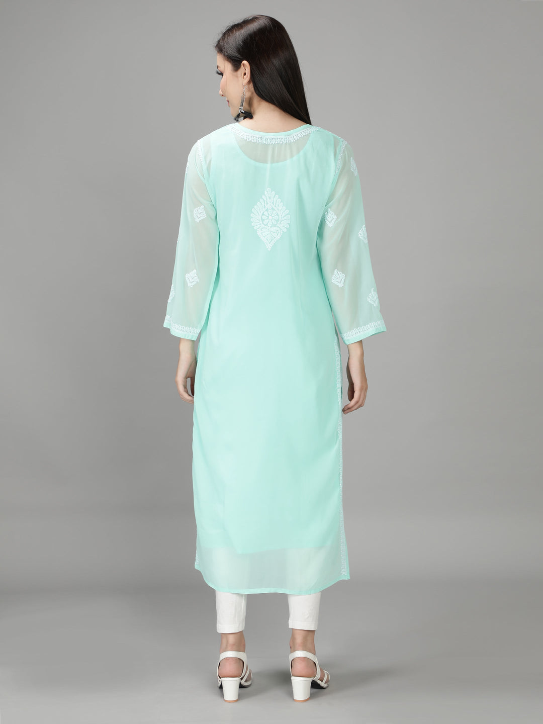 Mint Green Georgette Kurta & Matching Slip