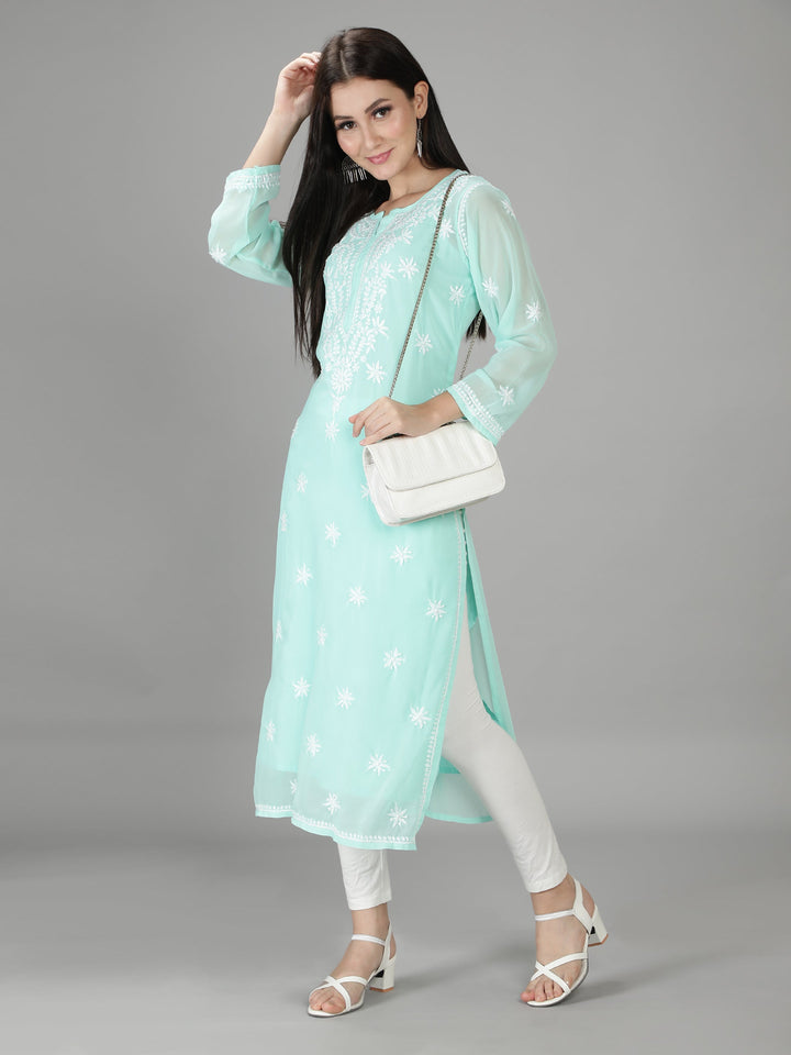 Mint Green Georgette Kurta with Inner Slip