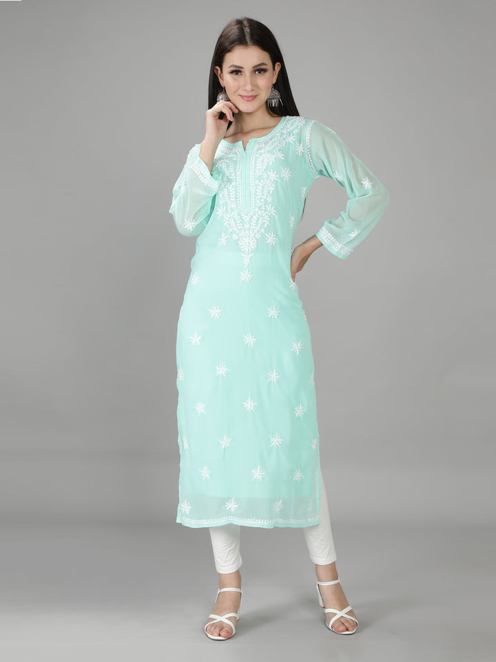 Mint Green Georgette Kurta with Inner Slip