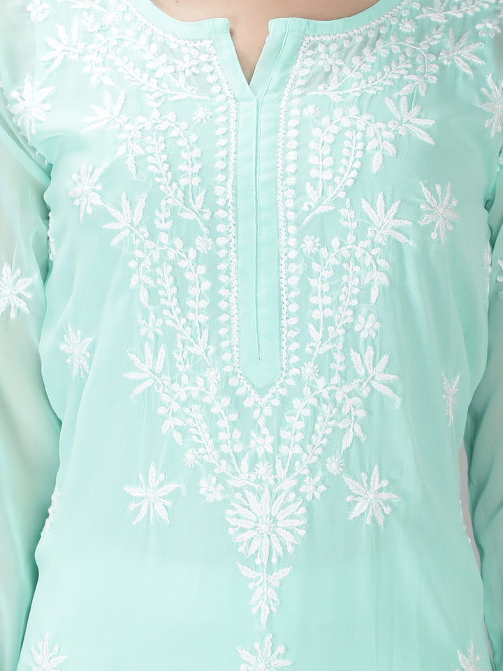 Mint Green Georgette Kurta with Inner Slip