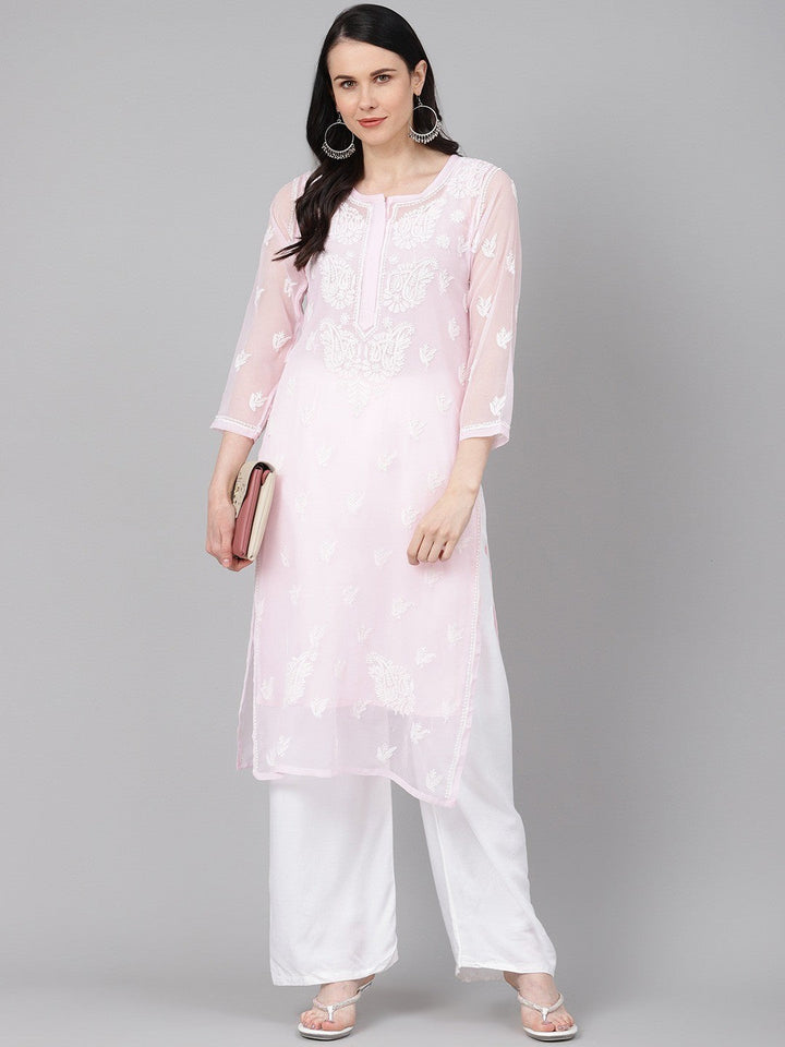 Misty Rose Faux Georgette Chikankari Kurta