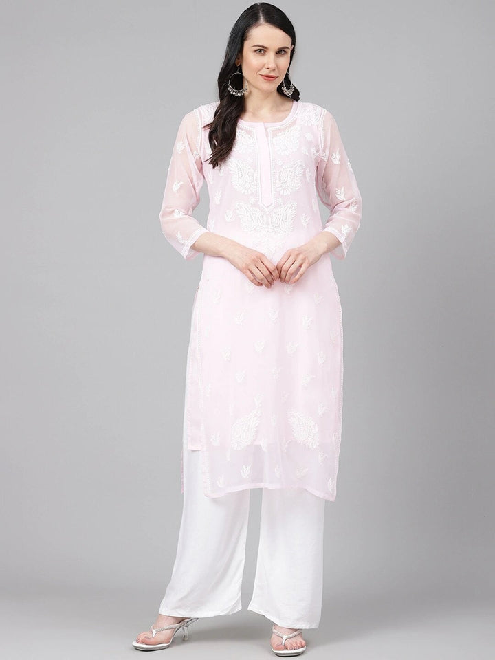 Misty Rose Faux Georgette Chikankari Kurta