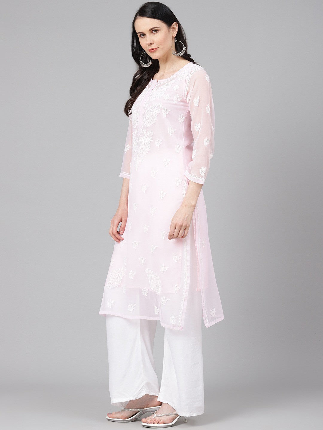 Misty Rose Faux Georgette Chikankari Kurta