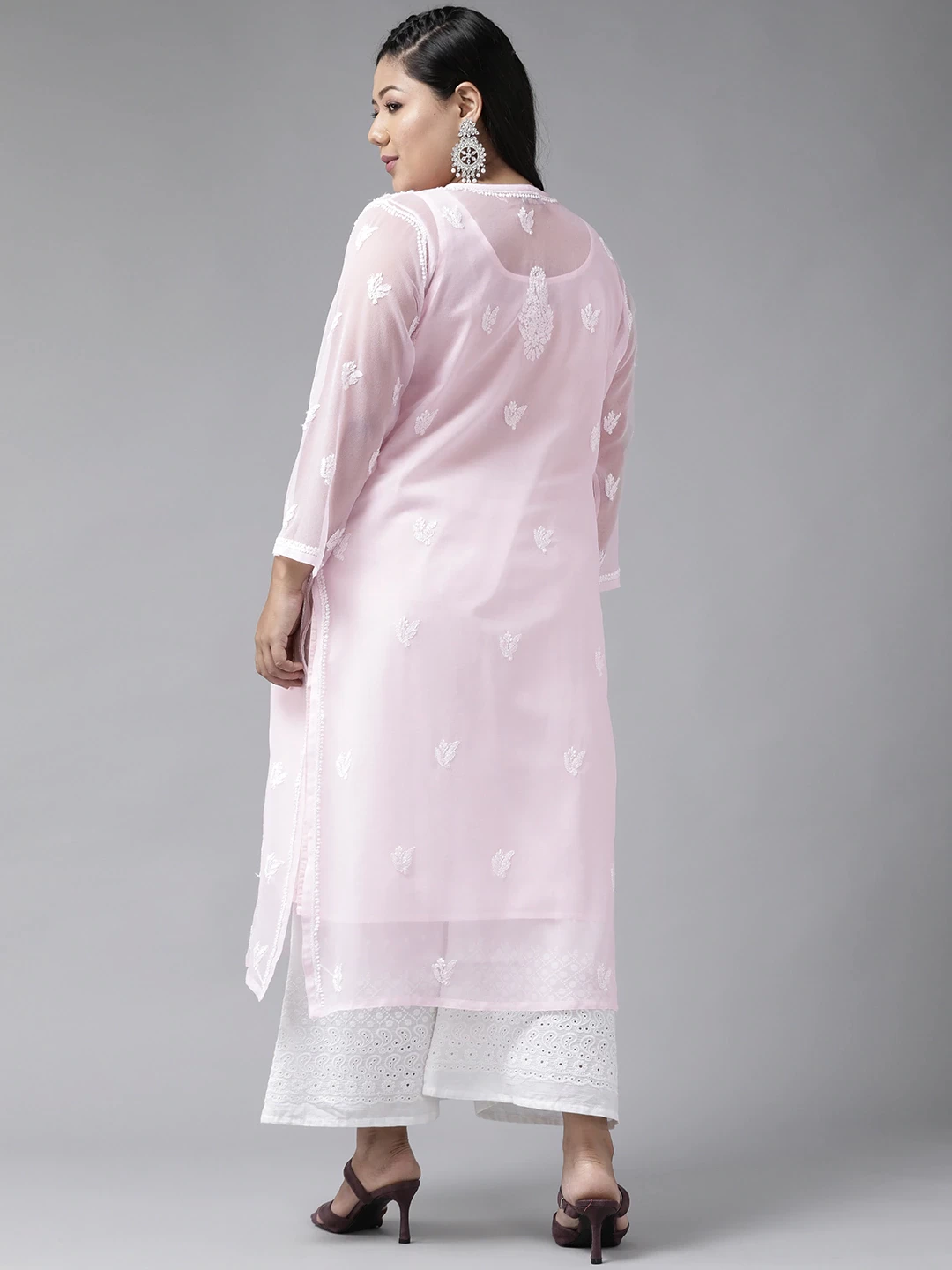 Misty Rose Faux Georgette Chikankari Kurta
