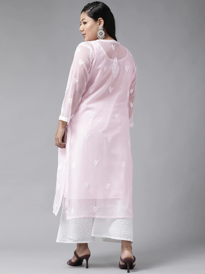 Misty Rose Faux Georgette Chikankari Kurta