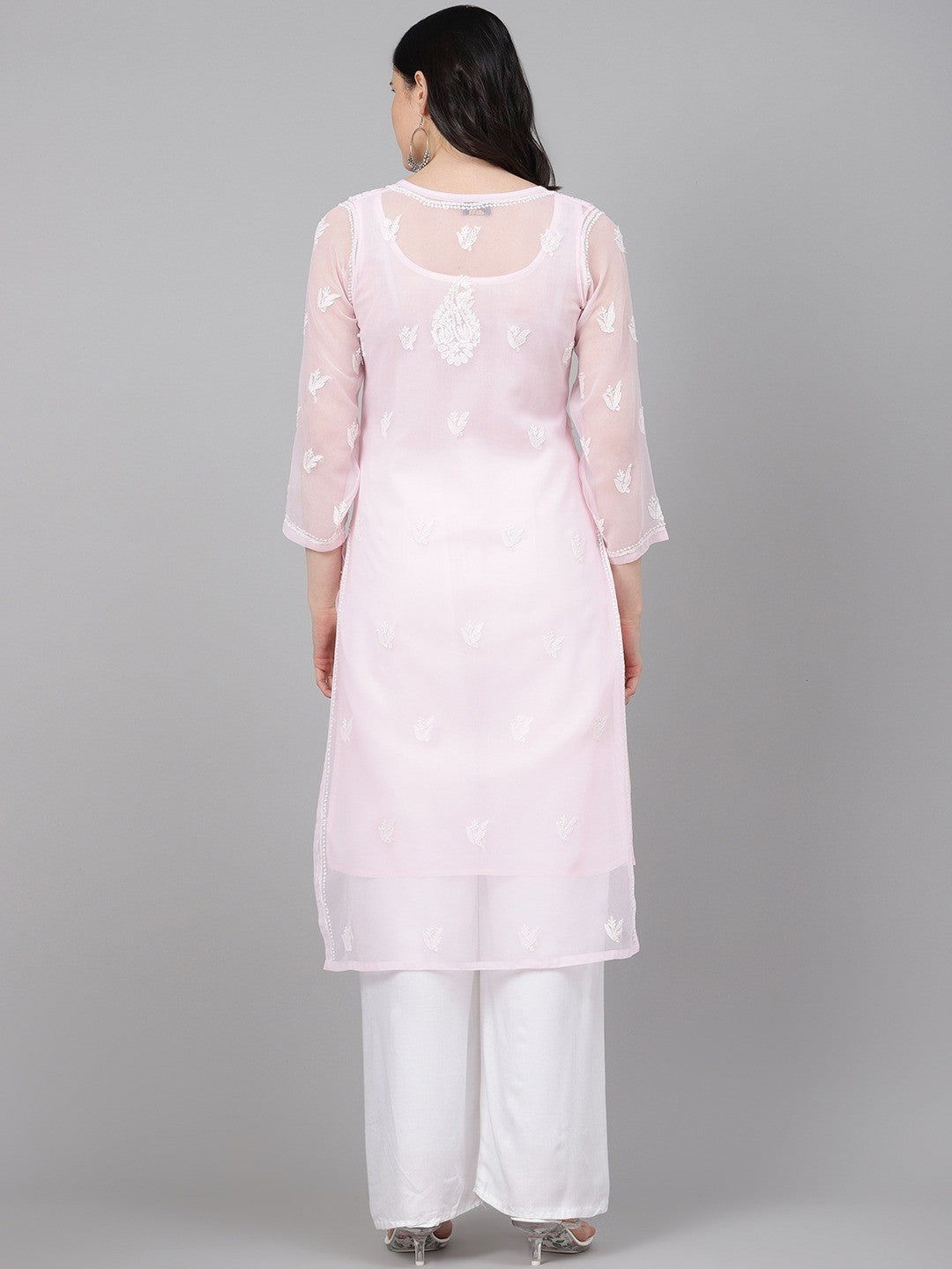 Misty Rose Faux Georgette Chikankari Kurta