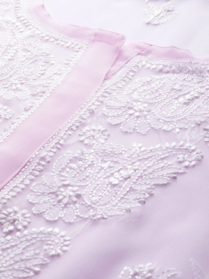 Misty Rose Faux Georgette Chikankari Kurta