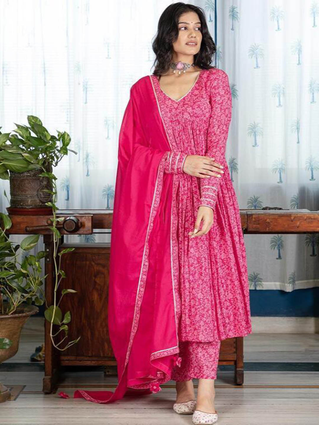 Moh-Pink-Gathered-Anarkali-(Set-Of-3)