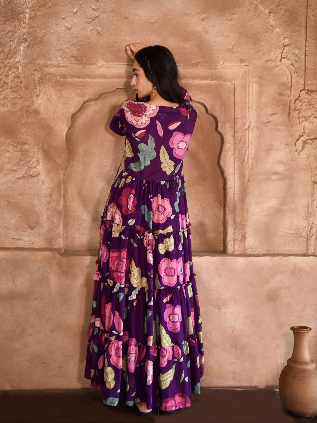 Mulberry Purple Printed Multiple Tiered Dress