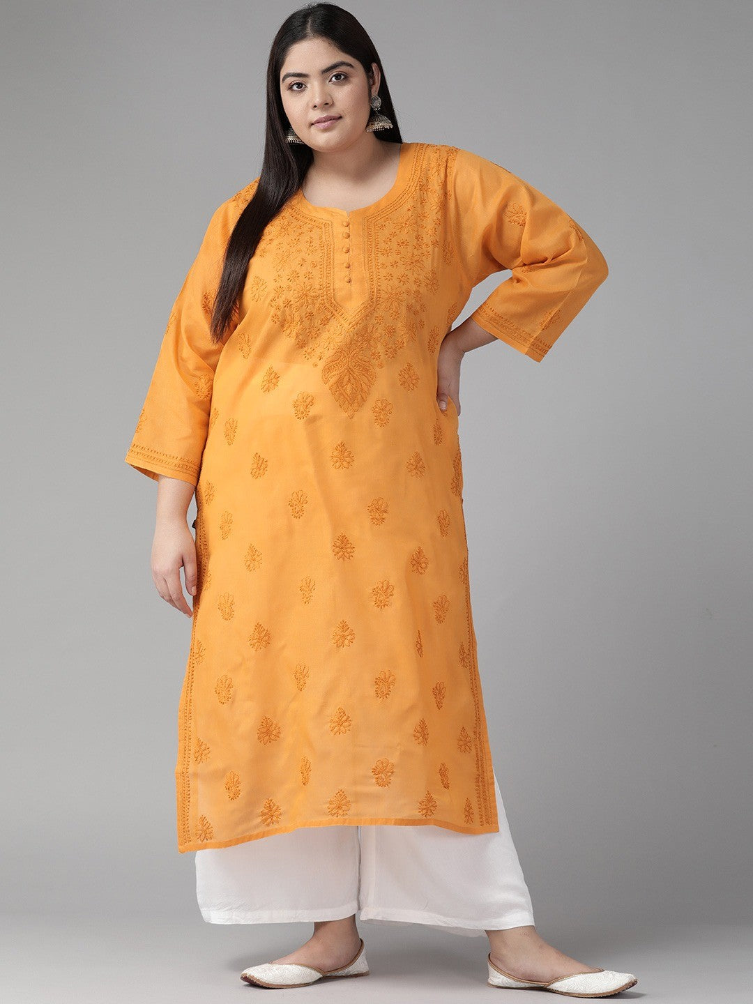 Mustard-Cotton-Lucknowi-Chikan-Kurta-Only